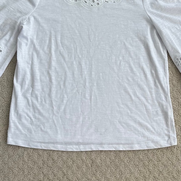 Boden Broderie Insert Long Sleeve Jersey Top White 6 Embroidered Preppy Cut-Out - Picture 7 of 15